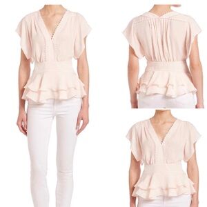 REBECCA TAYLOR Pink Ruffled Peplum Blouse Women’s Size 2 - NWOT Blush Feminine